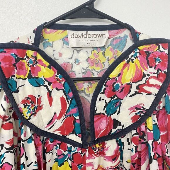 Vtg David Brown California  Floral Maxi Long Sleeve House Coat Dress Women's XS - Picture 5 of 16